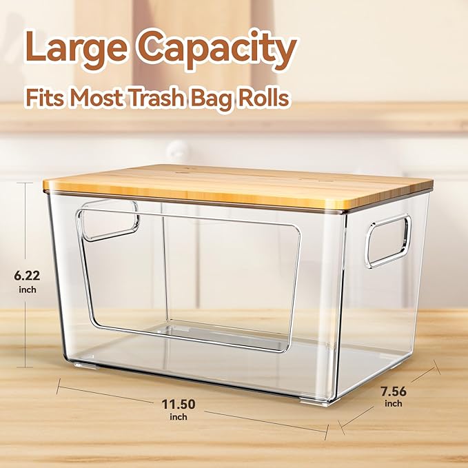 Trash Bag Holder with Bamboo Lid, Stackable Trash Bag Dispenser, Extra Large - Image 3