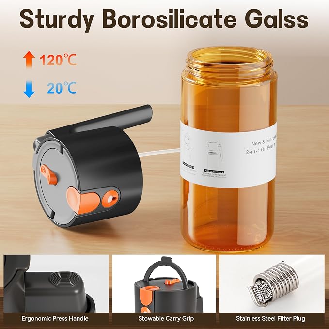 Upgrade 2 in 1 Oil Sprayer for Cooking, 17oz Light-Blocking Glass Olive Oil - Image 6