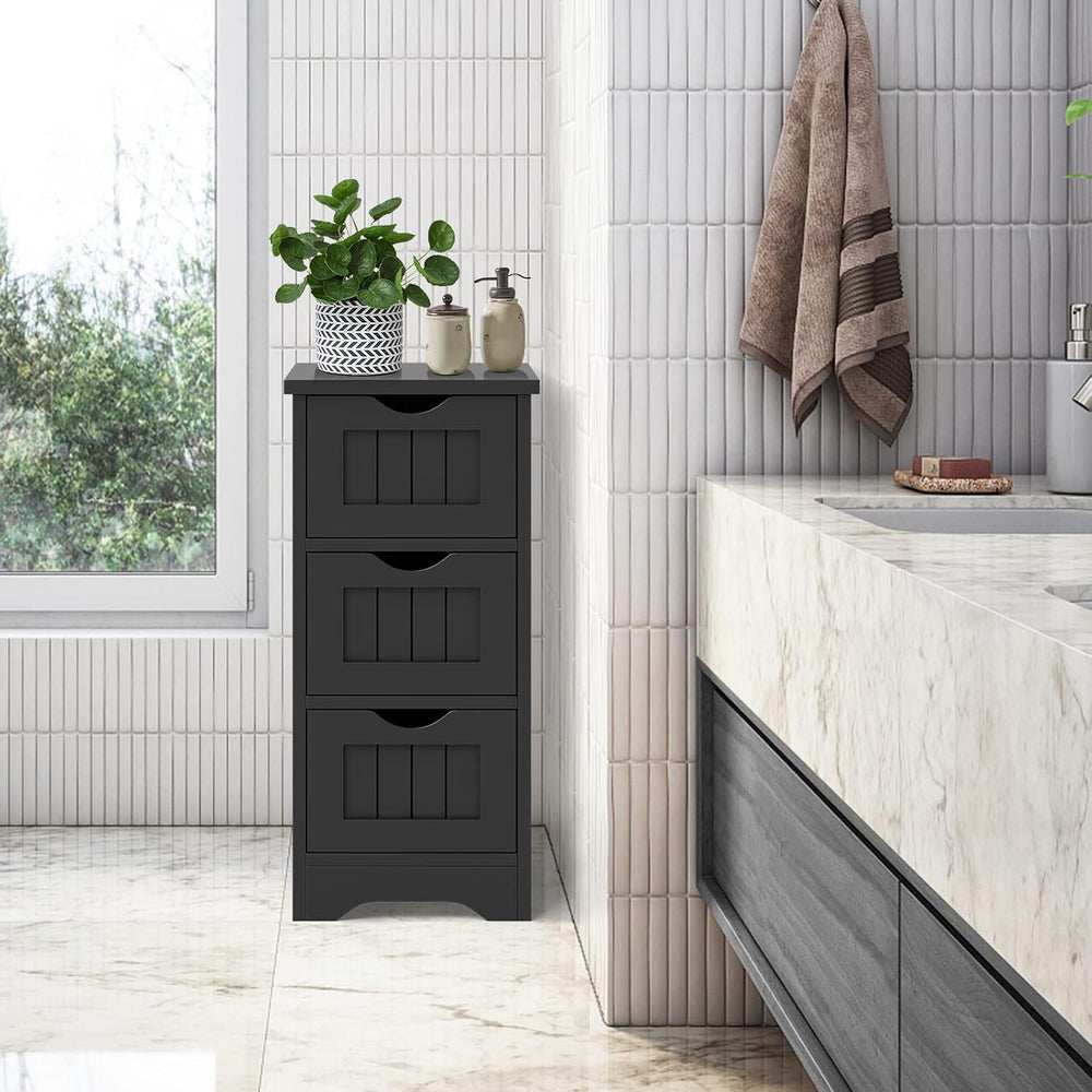 LOKO Bathroom Floor Cabinet, Modern Storage Cabinet (Black)