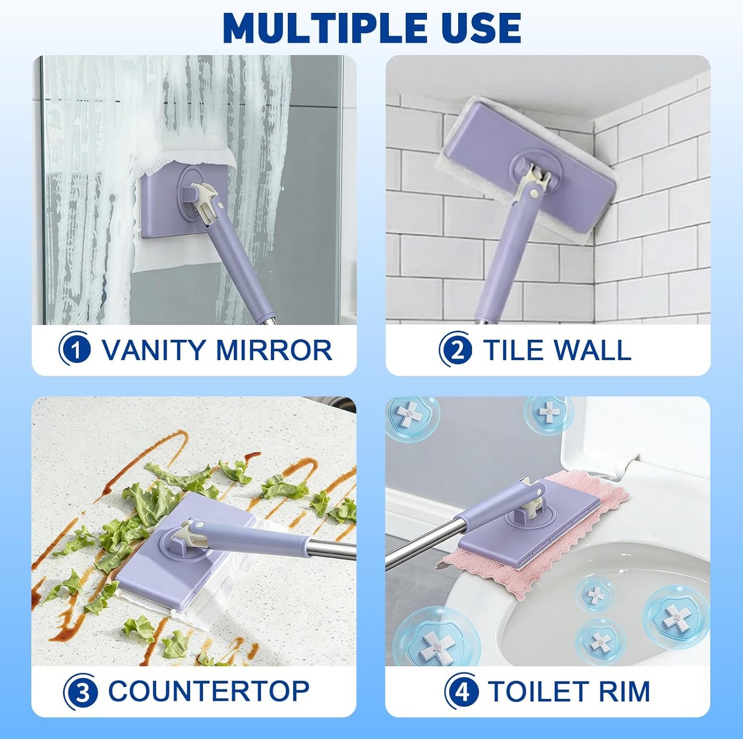Hands Free Flat Mop,Cloth Changing Mini Mop,35inch Long Handle Mopping Stick,360° Swivel Head,Dry and Wet Use,Ideal for Tight Corners(Purple,6 Cloth)