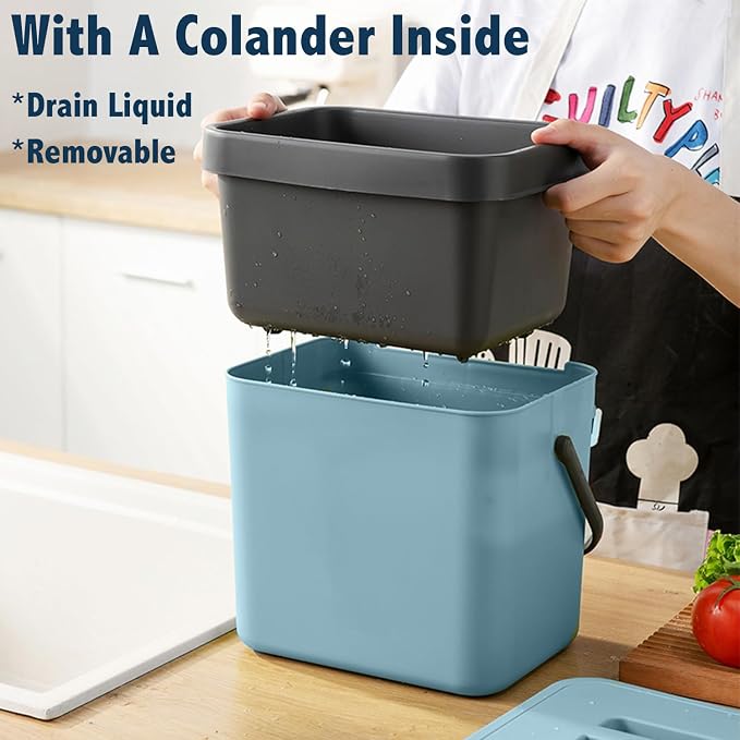 Compost Bin Kitchen, LALASTAR 7L Wall-Mounted Under Sink Small Garbage Can - Image 2