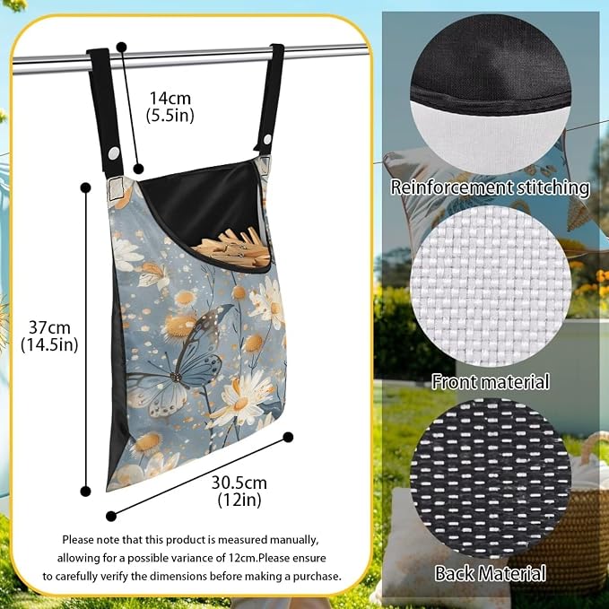 Butterfly Clothespin Bag with Hanging Rope 14.5 x 12 Inch Summer Waterproof - Image 6
