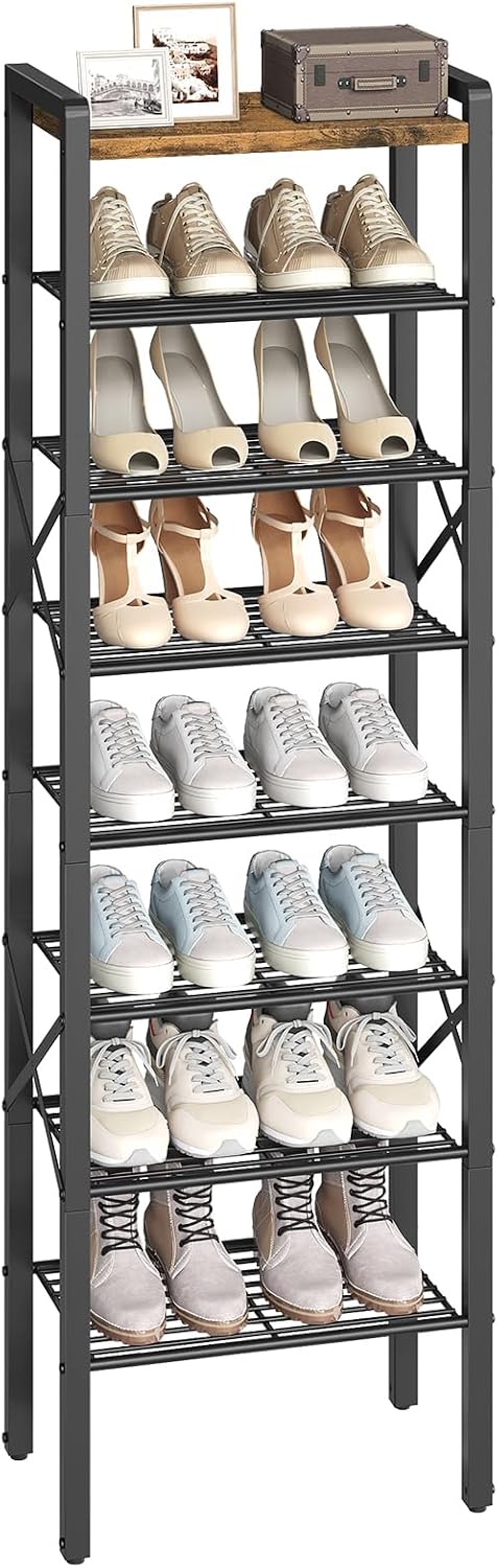 YATINEY 8-Tier Narrow Shoe Rack, Tall Shoe Rack for 8-16 Pairs, Slim Shoe Sto...