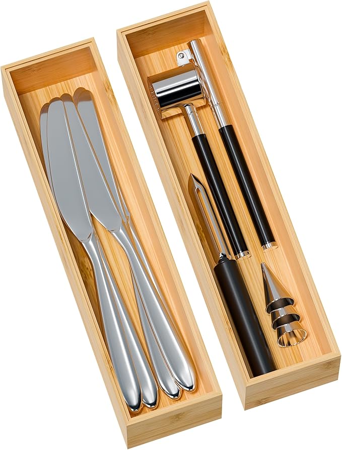 Kitchen Drawer Organizer Bins, Stackable Bamboo Deep Drawer Organizer by Greatseas