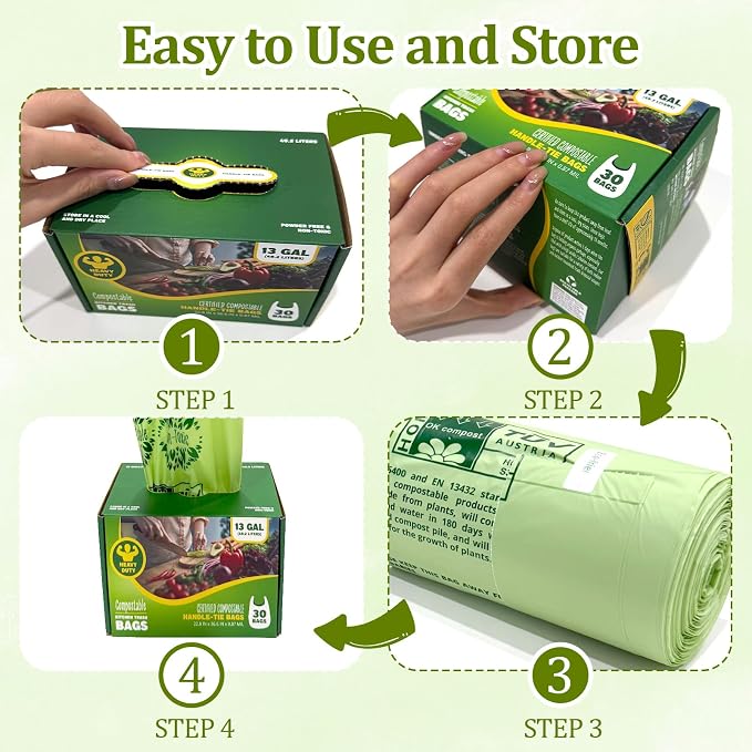 10-13 Gallon Compostable Trash Bags Handle-Tie, Heavy Duty Thick 0.87 Mil - Image 3