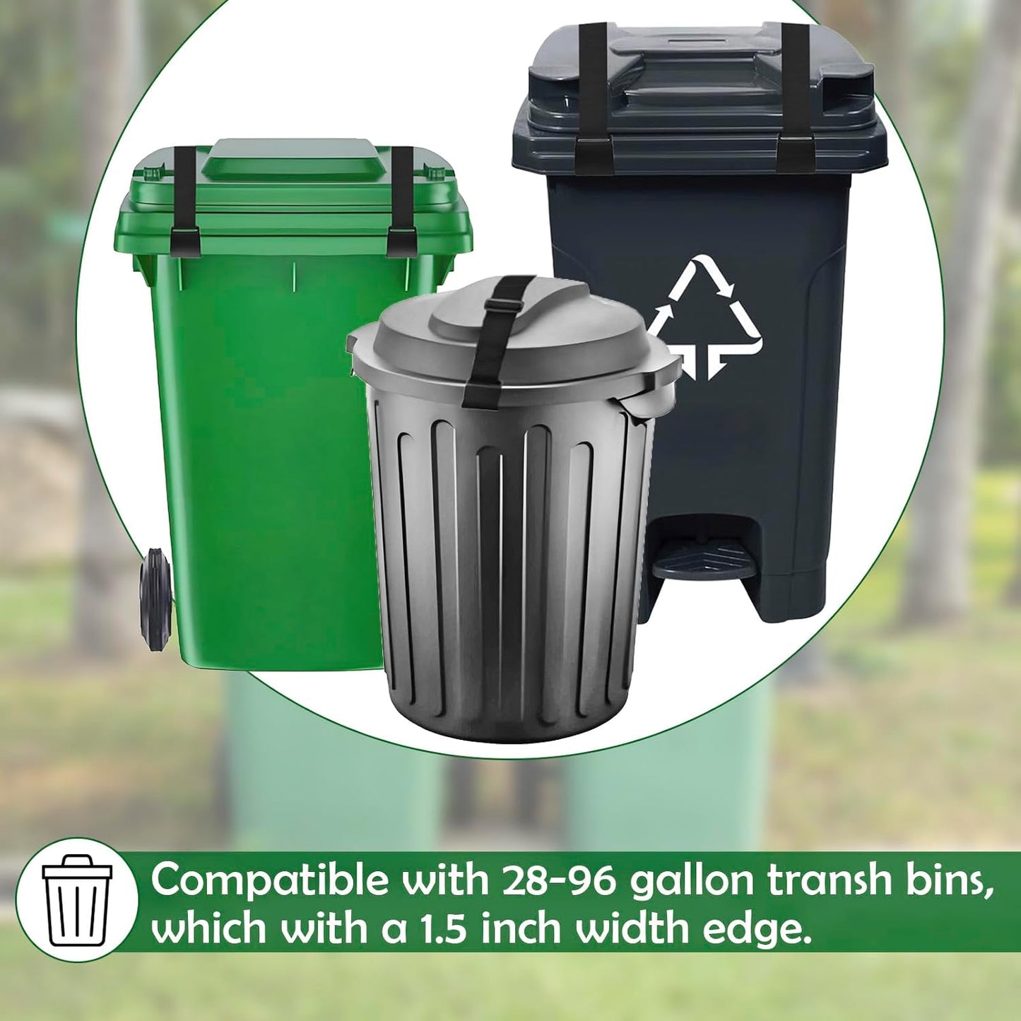 2PCS Trash Can Lock , Double Metal Hooks, Animal Lock for Trash Can Straps | Trash Can Lock for Animals-Proof, Bear Proof Adjustable Strap for Outdoor Trash Locks, Racoon Repellent, Trash Bin Lid Holder