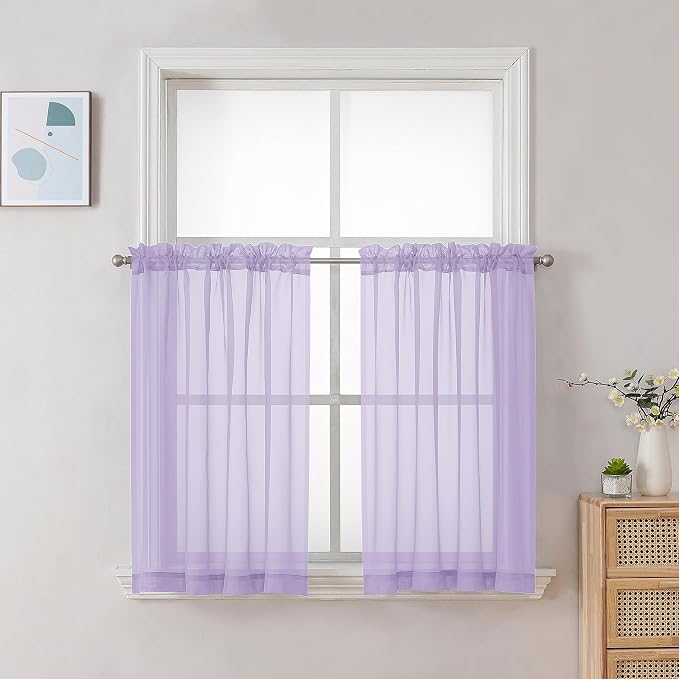 Chyhomenyc Lilac Sheer Curtains 30 inch Length 2 Panels, Light Filtering Voile by Chyhomenyc