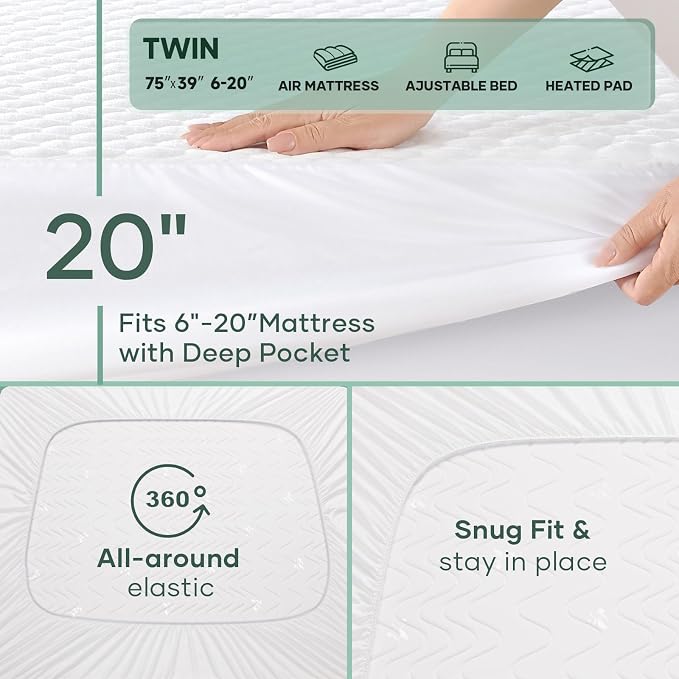 OhGeni 100% Waterproof Mattress Protector, Twin Size Mattress Pad, Fits 6"-20" - Image 5