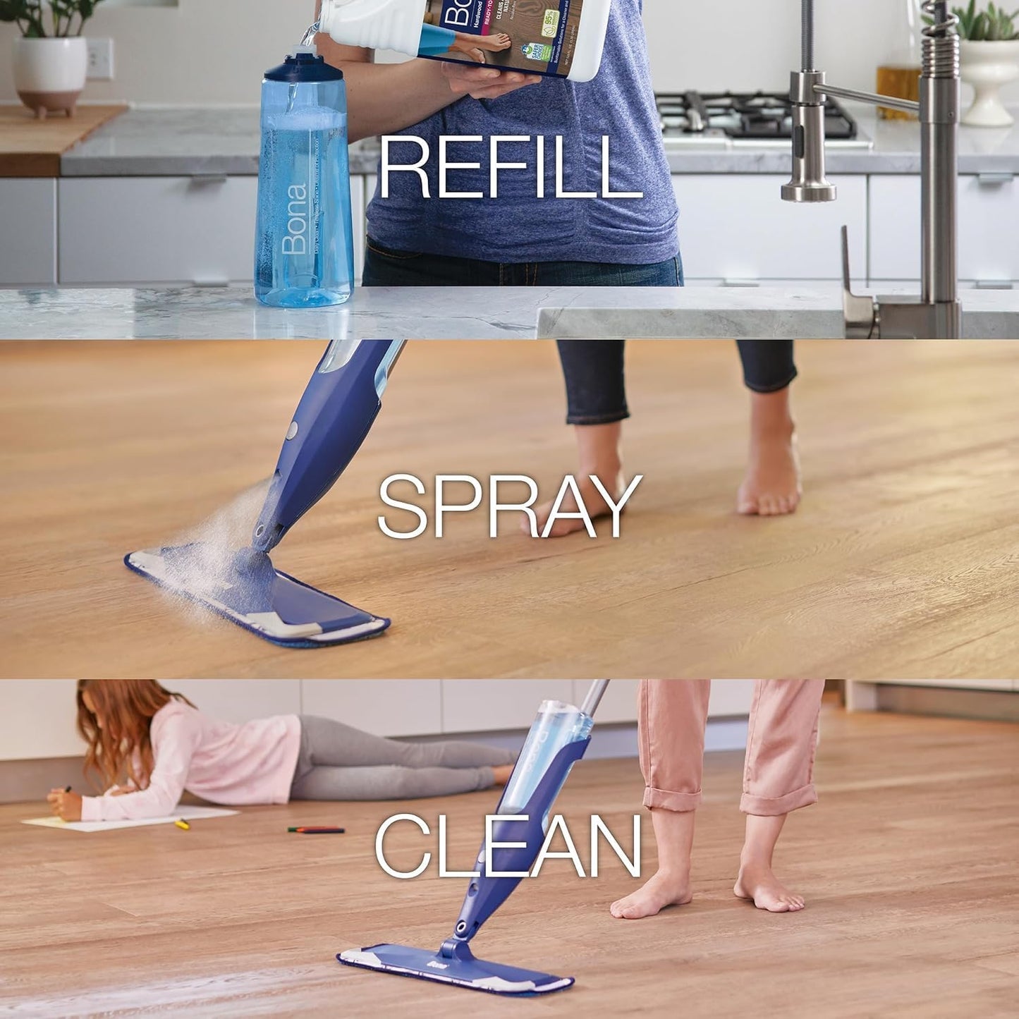 Bona Hardwood Floor Cleaner Refill - 128 fl oz - Unscented | Refill for Bona Spray Mops and Spray Bottles - Residue-Free Floor Cleaning Solution for Wood Floors
