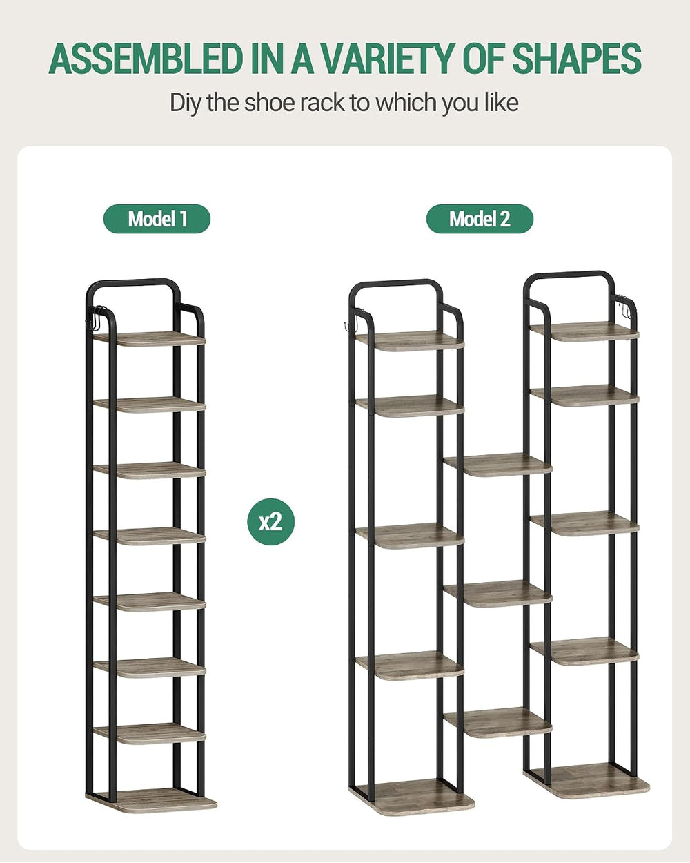 Hzuaneri 8 Tiers Vertical Shoe Rack, Narrow Shoe Tower, Tall Shoes Shelf with...