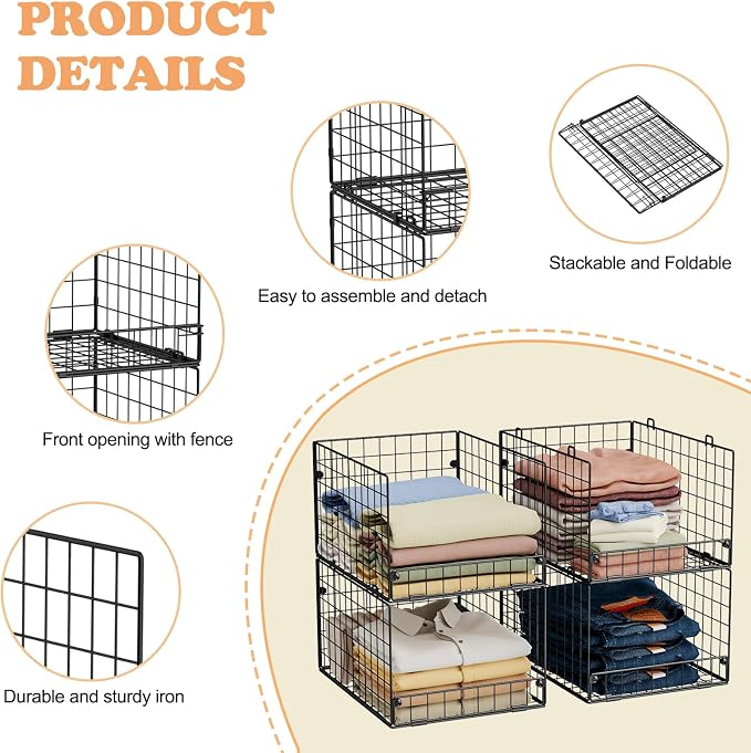 4-Tier Stackable Closet Organizers and Storage Shelves, Foldable Closet Shelf - Image 4
