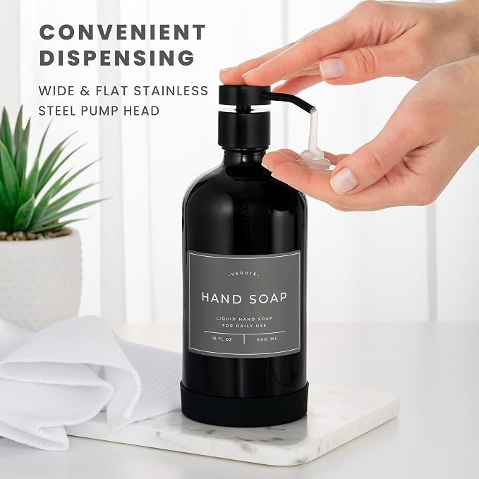 16oz Glass Soap Dispenser with Stainless Steel Pump, 21 Waterproof Labels - Image 4