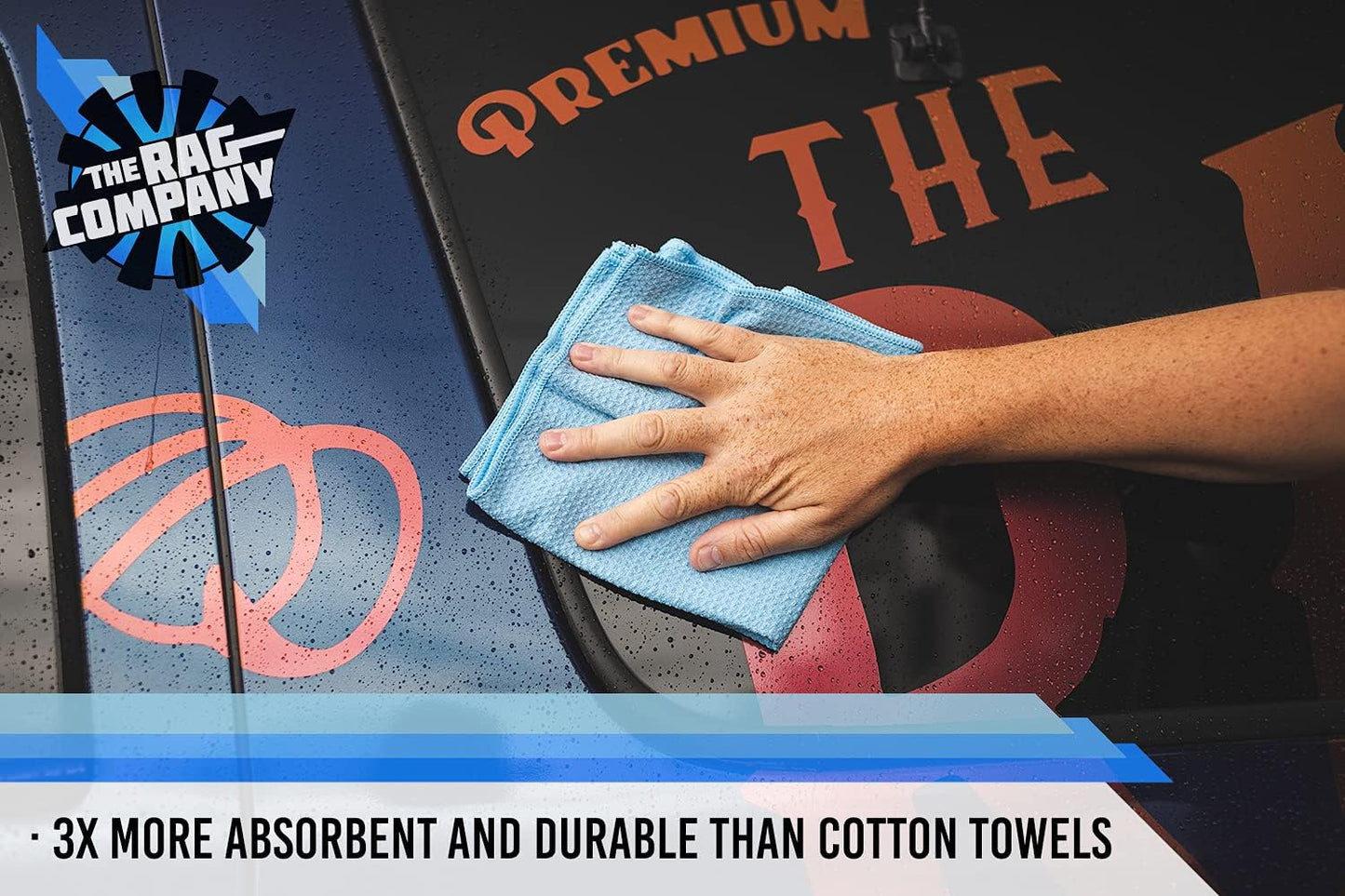 The Rag Company - Standard Waffle Weave Towels, Microfiber Detailing, Window/Glass and Drying, Wax & Polish, Lint-Free, Streak-Free, 370gsm, 16in x 16in, Light Blue (6-Pack)