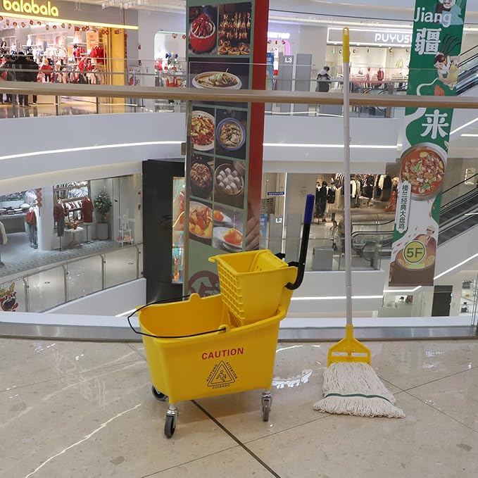 Commercial Mop Bucket with Side Press Wringer on Wheels, Including One - Image 3
