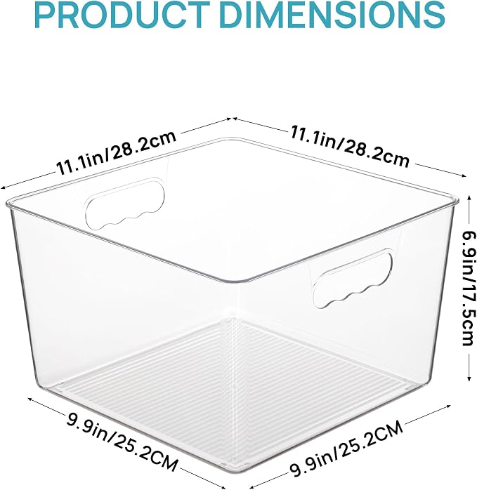Vtopmart 8 Pack Extra Large Clear Plastic Storage Bins, 11x11 Cube Acrylic - Image 2