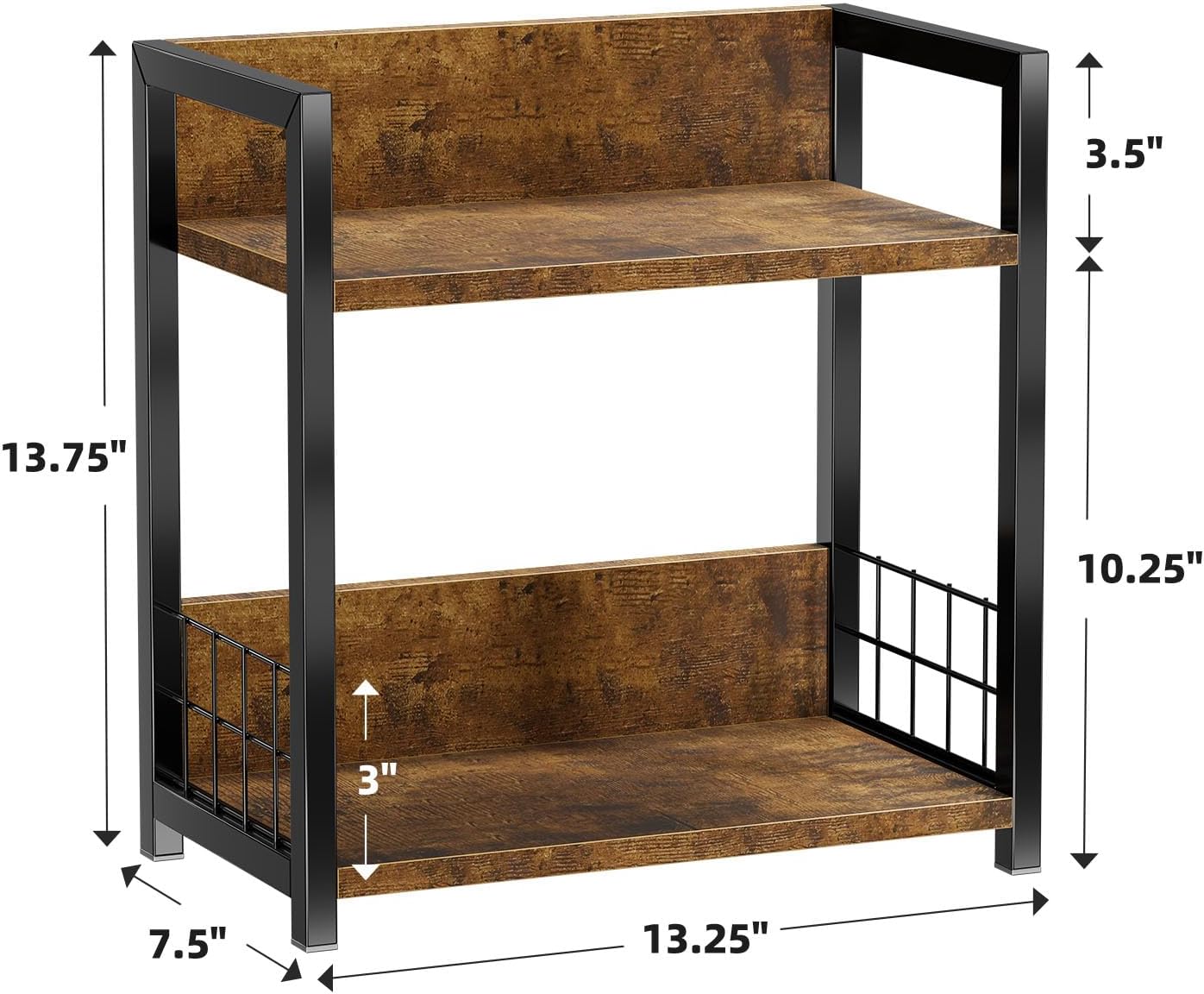 Simple Trending Countertop Shelf Organizer, 2 Tier Kitchen Spice Rack, Coffee Bar Station Storage, for Kitchen Cabinet Bathroom Living Room, Brown, M