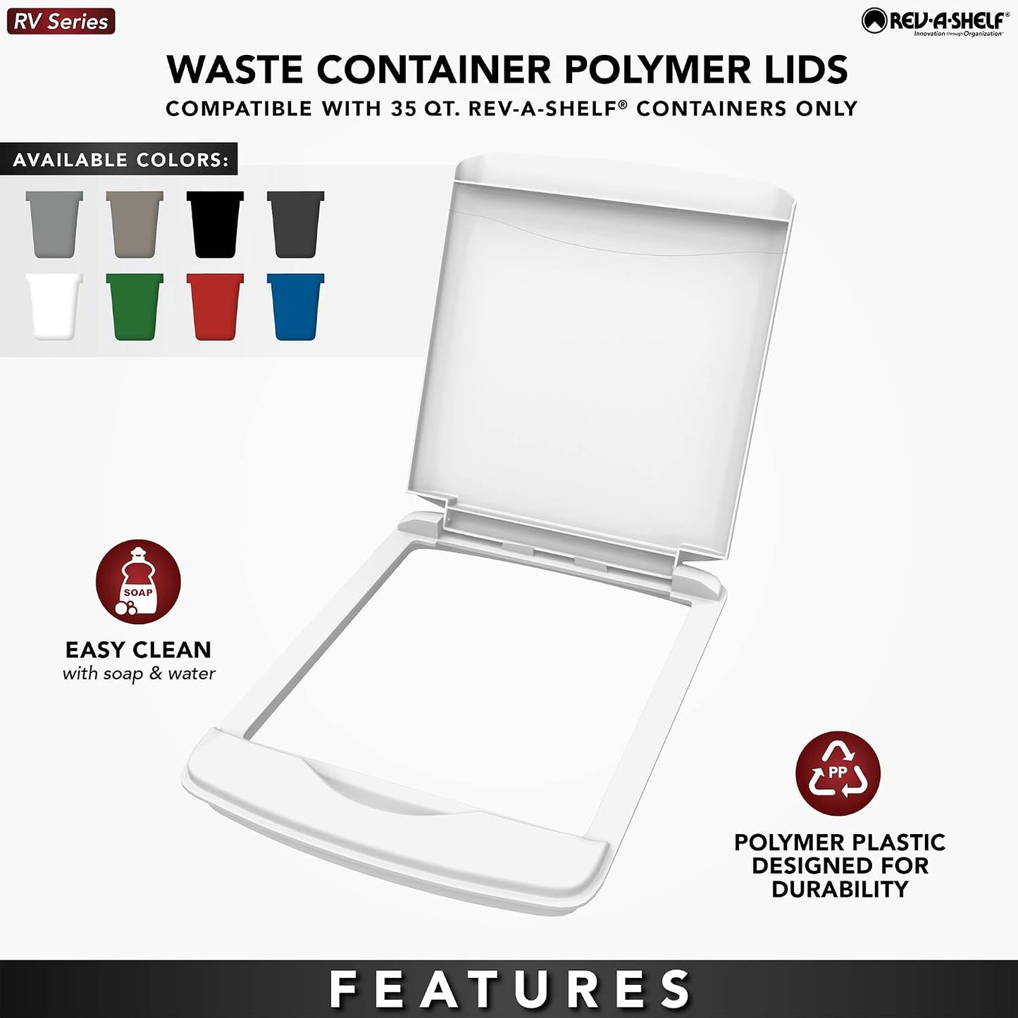 Rev-A-Shelf 35 Qt Under Sink Garbage Can Lid for Base Kitchen and Bathroom Cabinet, Replacement Plastic Trash Bin Lid Only, RV-35-LID-17-1-40 (2 Pack)