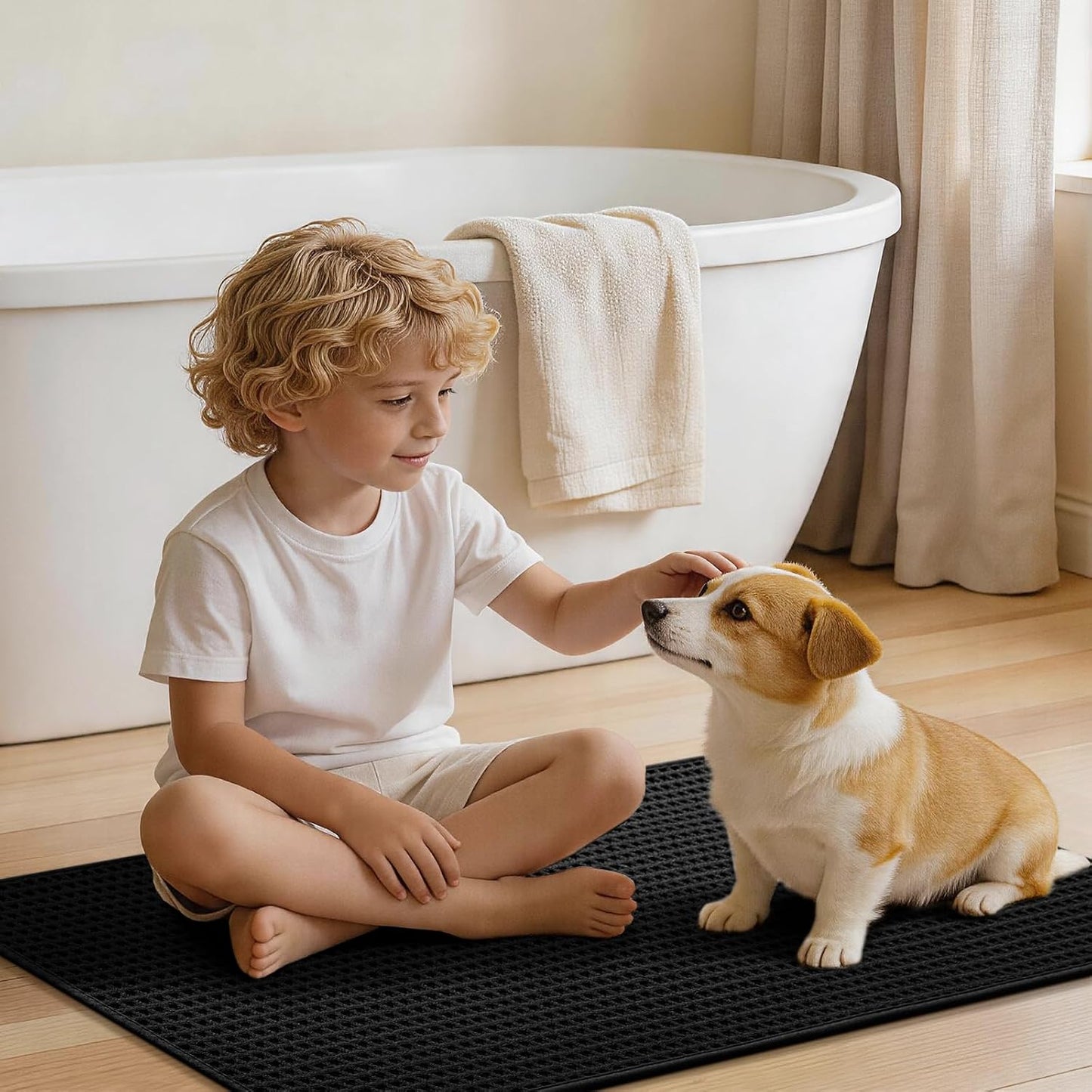 YIHOUSE Waffle Bath Mat Set, Ultra Soft & Absorbent Bathroom Rug Set, Non-Slip Rubber Backed, Quick Dry Shower Mat, Boho Farmhouse Bathroom Decor, Machine Washable, Black, 2 PCS