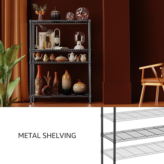 IZEUK 1400 LBS Garage Black Shelving Wide Storage Shelves 4 Tier Adjustable - Image 6