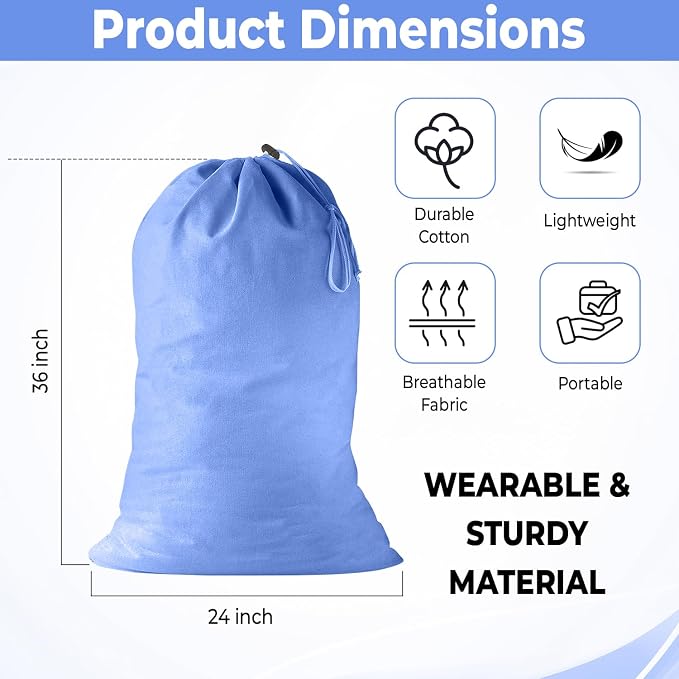 2 Pack - Extra Large Cotton Laundry Bag, Heavy Duty Large Laundry Bags 24 x 36 - Image 4