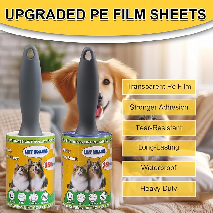 Extra Sticky Lint Rollers for Pet Hair, 250 Sheets, Lint Remover for Dog Cat - Image 3
