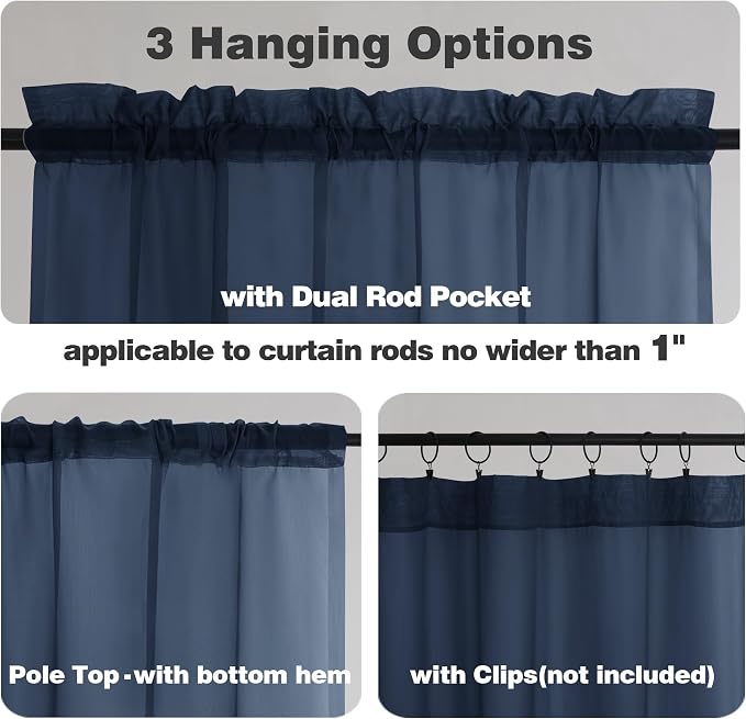 Chyhomenyc Sheer Curtains 72 Inch Length Set of 2, Rod Pocket Voile Drapes - Image 3