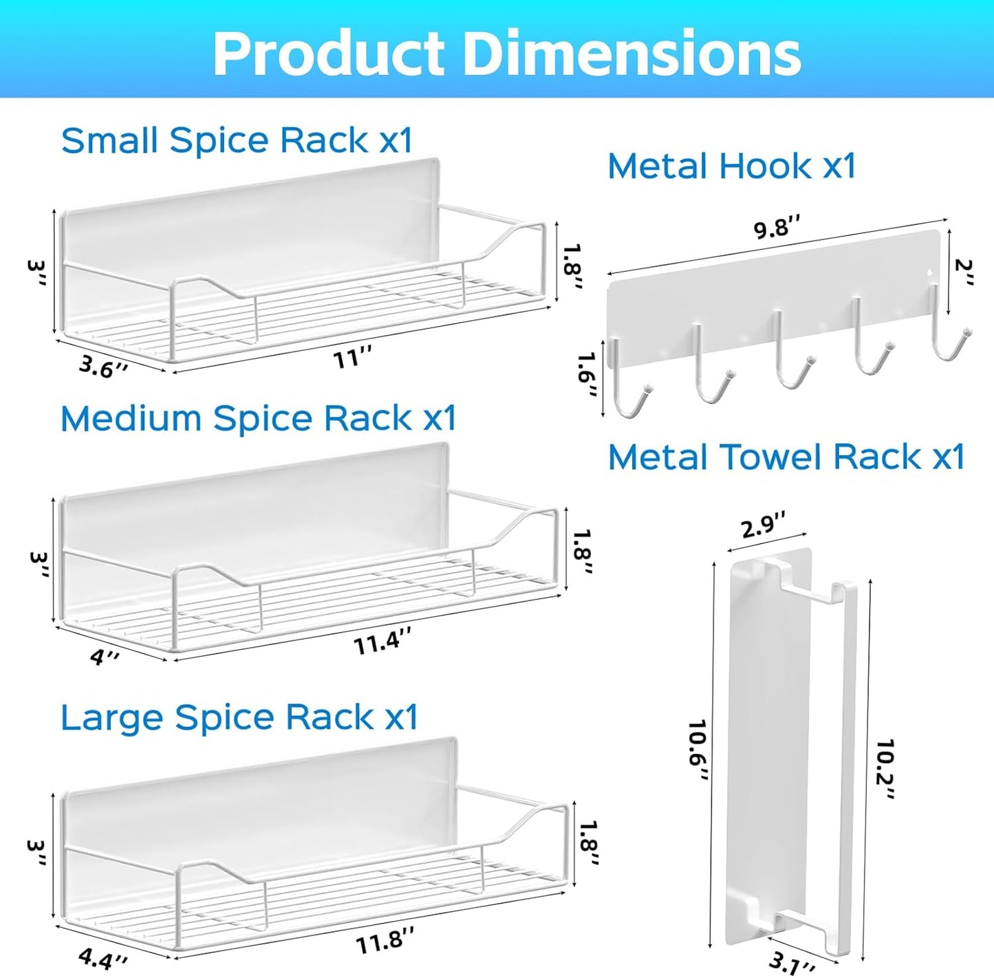 Magnetic Spice Rack for Refrigerator, 5 Pack Magnetic Fridge Organizer Shelves, Strong Magnetic Hold, No Drilling, Space Saving Storage Rack for Kitchen & Washing Machine Organizer (White)