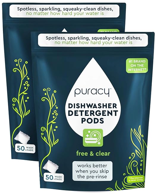 Puracy Dishwasher Pods, Natural Dishwasher Detergent, Free & Clear Dish tabs by Puracy
