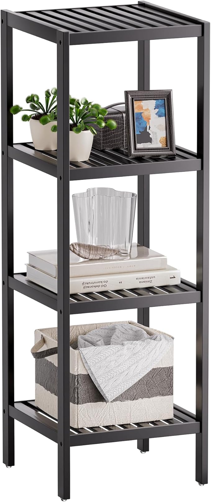 SMIBUY Bathroom Storage Shelf, 4-Tier Bamboo Rack Organizer by SMIBUY