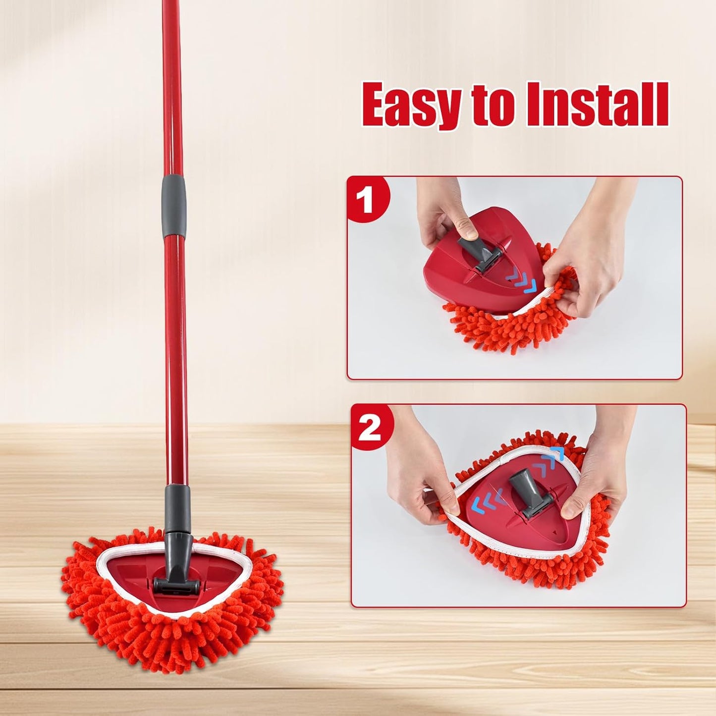 6 Pack Mop Replace Head for O Cedar, Mop Heads Replacements for Ocedar, Chenille Duster for O-Cedar Easywring 1-Tank Spin Mops, Reusable Red Chenille Dust Mop Pads for Dry Wet Use