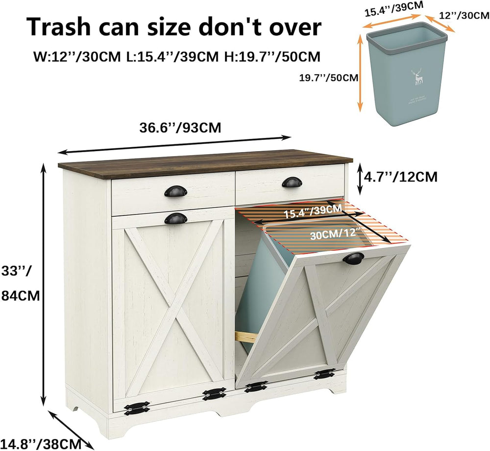 Furniouse Farmhouse Trash Can Cabinet, Double Tilt Out Trash Bin Cabinet with...
