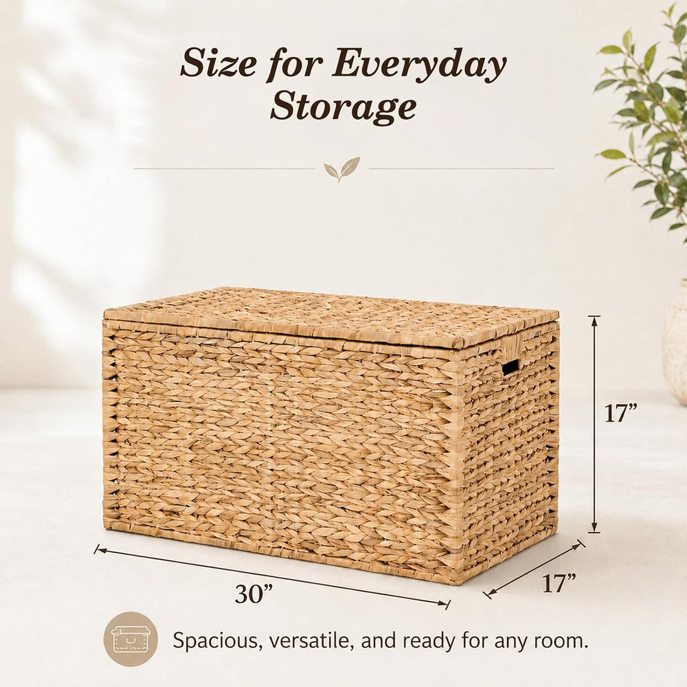 Storage Basket with Lid, Woven Wicker Shelf Basket with Removable Liner, Meta...