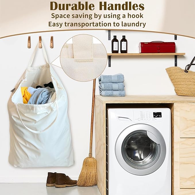Canvas Laundry Bag with Handles & Drawstring Closure 27.5”x35", Thick Cotton - Image 3