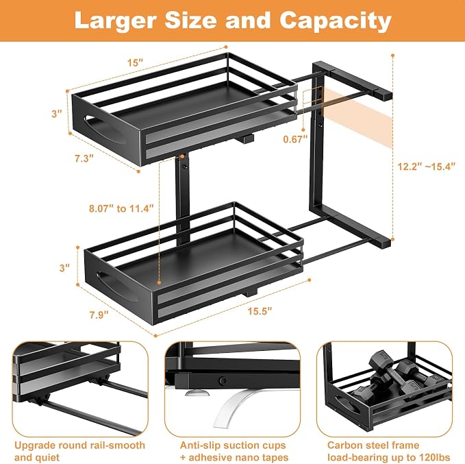 Under Sink Organizer, 2 Tier Under Sink Organizers and Storage, Adjustable - Image 4
