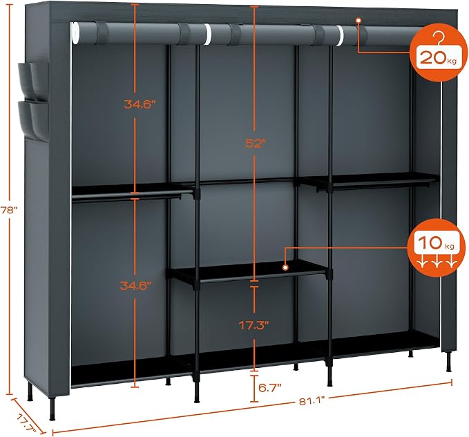 Clothes Rack, Portable Closet, 81.5 Inch Large Capacity Wardrobe Closet - Image 5