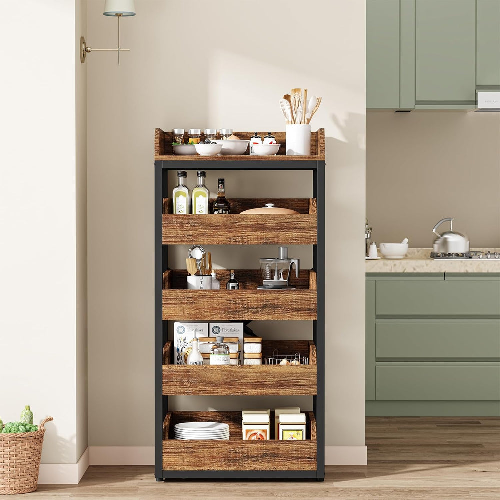 Tribesigns Wood Fruit and Vegetable Storage Rack, 5-Tier Pull-Out Snack Stand...