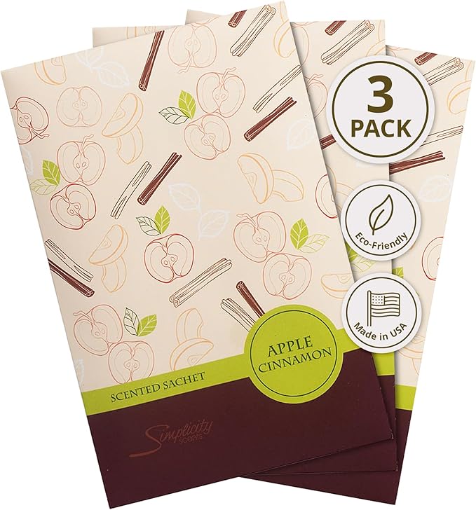 Simplicity Scents Apple Cinnamon Scented Sachets Pack of 3, Fall & Winter by FloralSimplicity