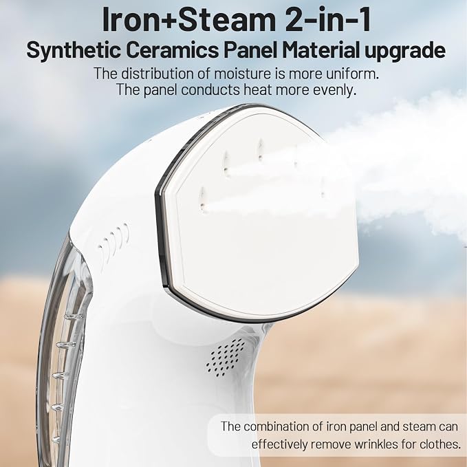 Steamer ＆ Iron 2 in 1 for Clothes, Ceramic Panel, Intelligent Chip Controls - Image 7