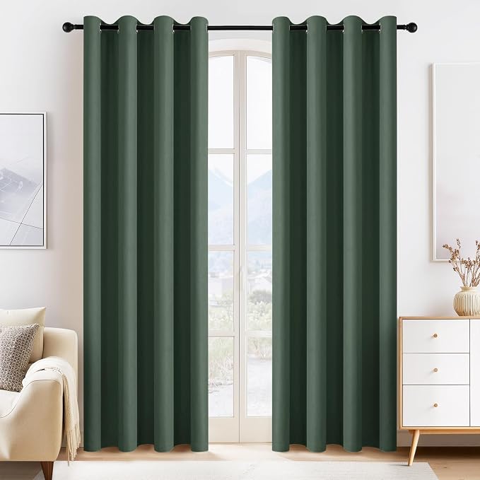 PONY DANCE Dark Green Blackout Curtains 80 inch Long 2 Panels Set, Thermal by PONYDANCE
