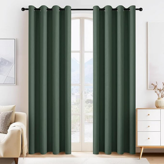 PONY DANCE Dark Green Blackout Curtains 80 inch Long 2 Panels Set, Thermal by PONYDANCE
