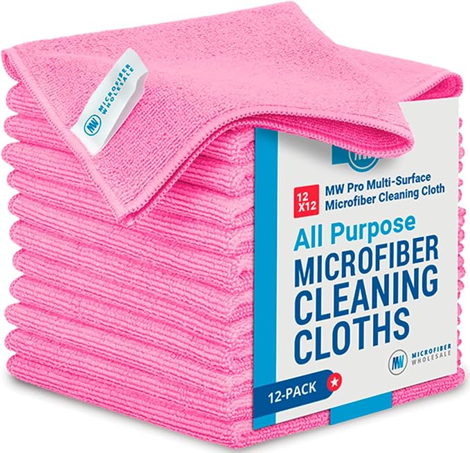 Microfiber Wholesale 12" x 12" MW Pro Multi-Surface Cleaning Cloths Pink by MicrofiberWholesale