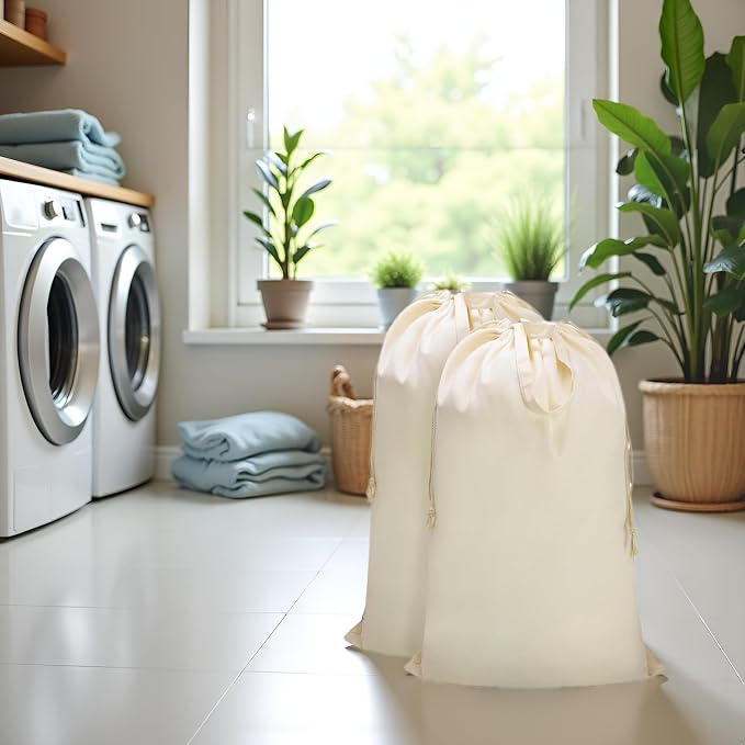 Canvas Laundry Bag with Handles & Drawstring 23.6"x35", Dirty Clothes Travel Bag - Image 7