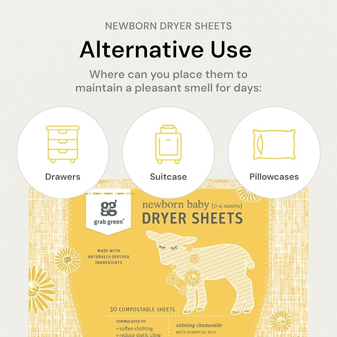 Grab Green Newborn Baby Dryer Sheets, 40 Sheets, Chamomile Scent, Plant and - Image 4