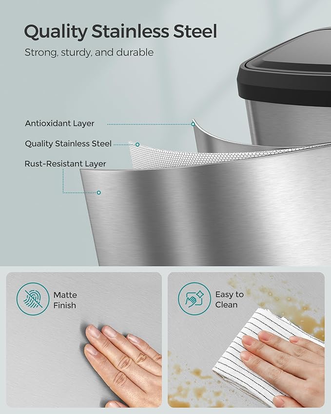 SONGMICS Kitchen Trash Can, 18-Gallon Stainless Steel Garbage Can, - Image 8