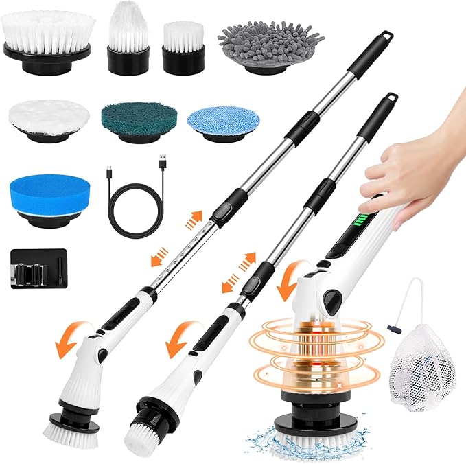 Electric Spin Scrubber, Cordless Cleaning Brush, 8 Brush Heads & 2 Speeds by PseaordBrand
