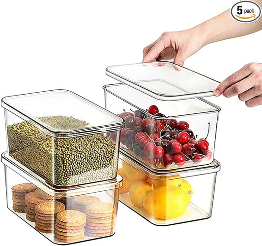 Clear Storage Bins With Lids, 4 Packs Food Storage Organizer, Stackable Kitchen by sgoostood