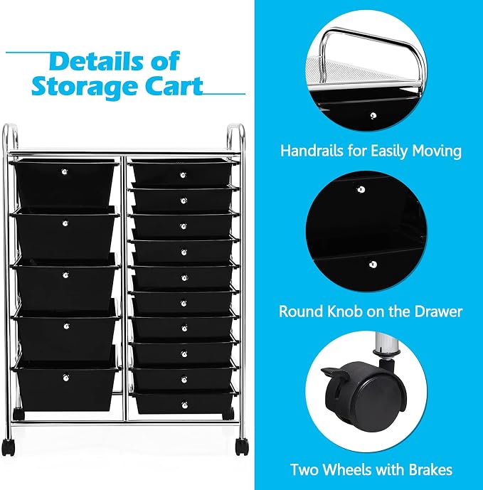 GOFLAME 15-Drawer Rolling Storage Cart, Utility Cart - Image 5