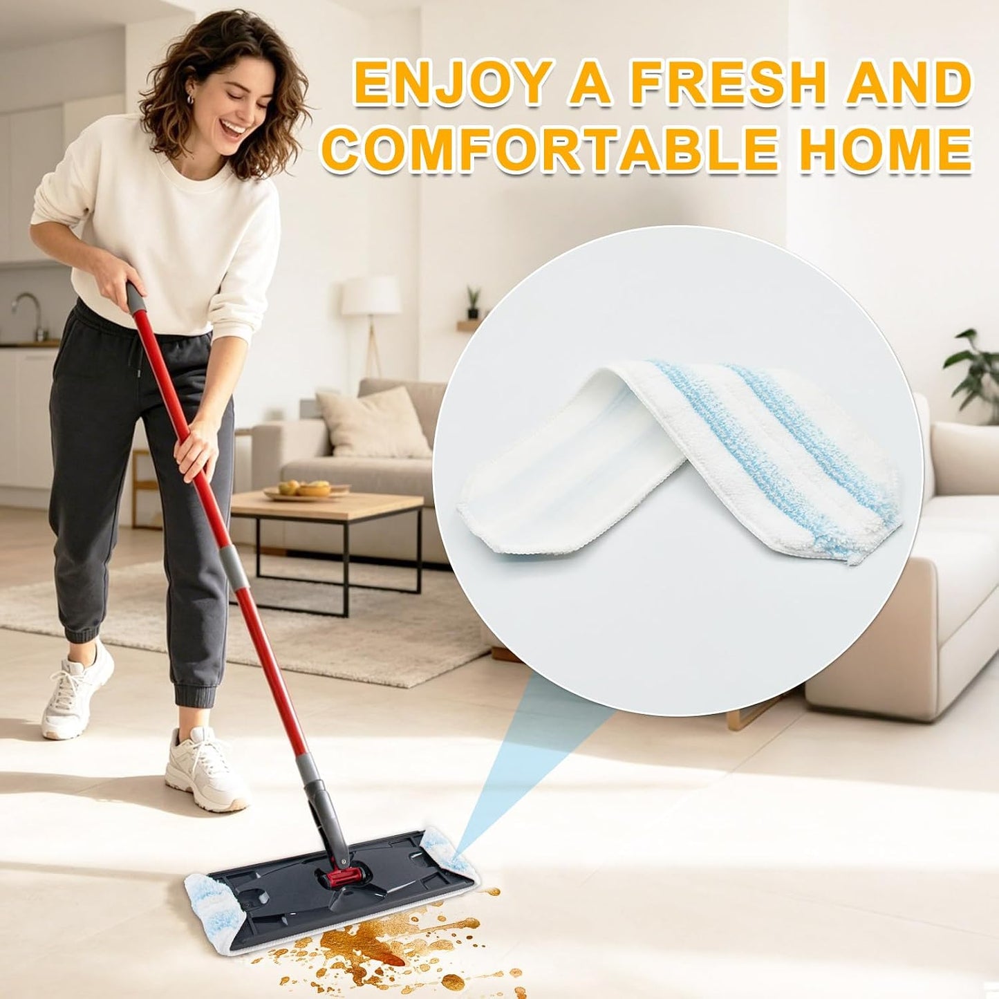Mop Pads for OCedar H2prO Flat Mop System, 6 Pack Mop Heads Replacements for Ocedar H2prO Flat Mop, Microfiber Reusable Machine Washable Durable Long-Lasting Mop Refills Safe on Various Floors