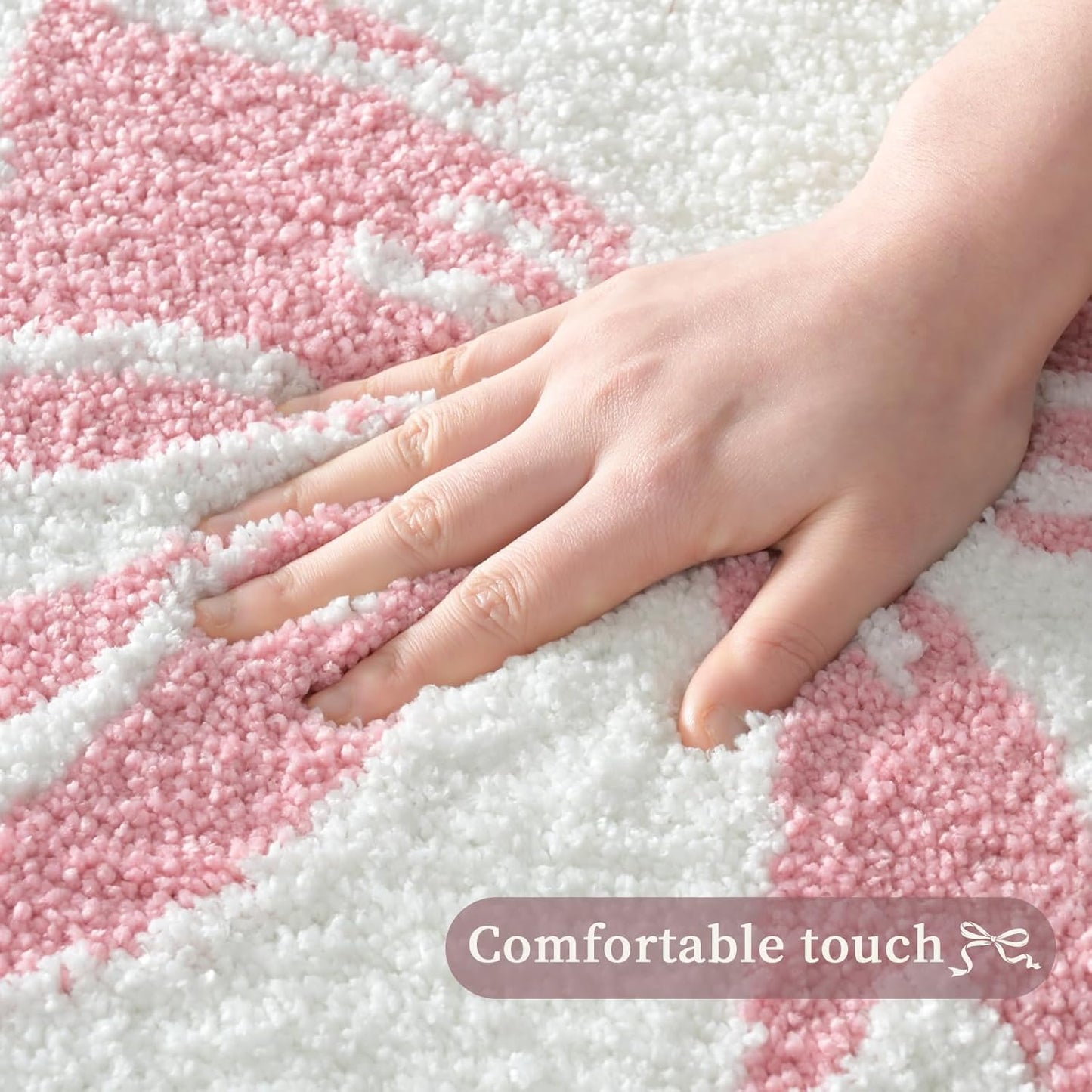 Anybar Bow Bath Mat Pink White Bathroom Rug Cute Scalloped Rugs Non Slip Floor Carpet Microfiber Bathmat Soft Super Absorbent Machine Washable Bathmat for Shower Scallop Bathroom Mats（18x25 inch）