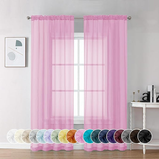 Chyhomenyc Pink Sheer Curtains 72 Inch Length 2 Panels, Light Filtering Soft by Chyhomenyc